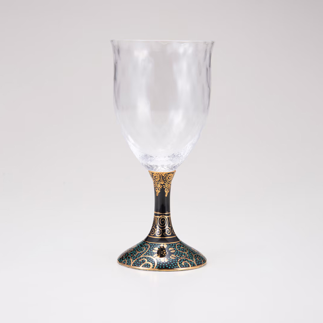 ペアワイングラス大（格子）白粒鉄仙＆青粒鉄仙