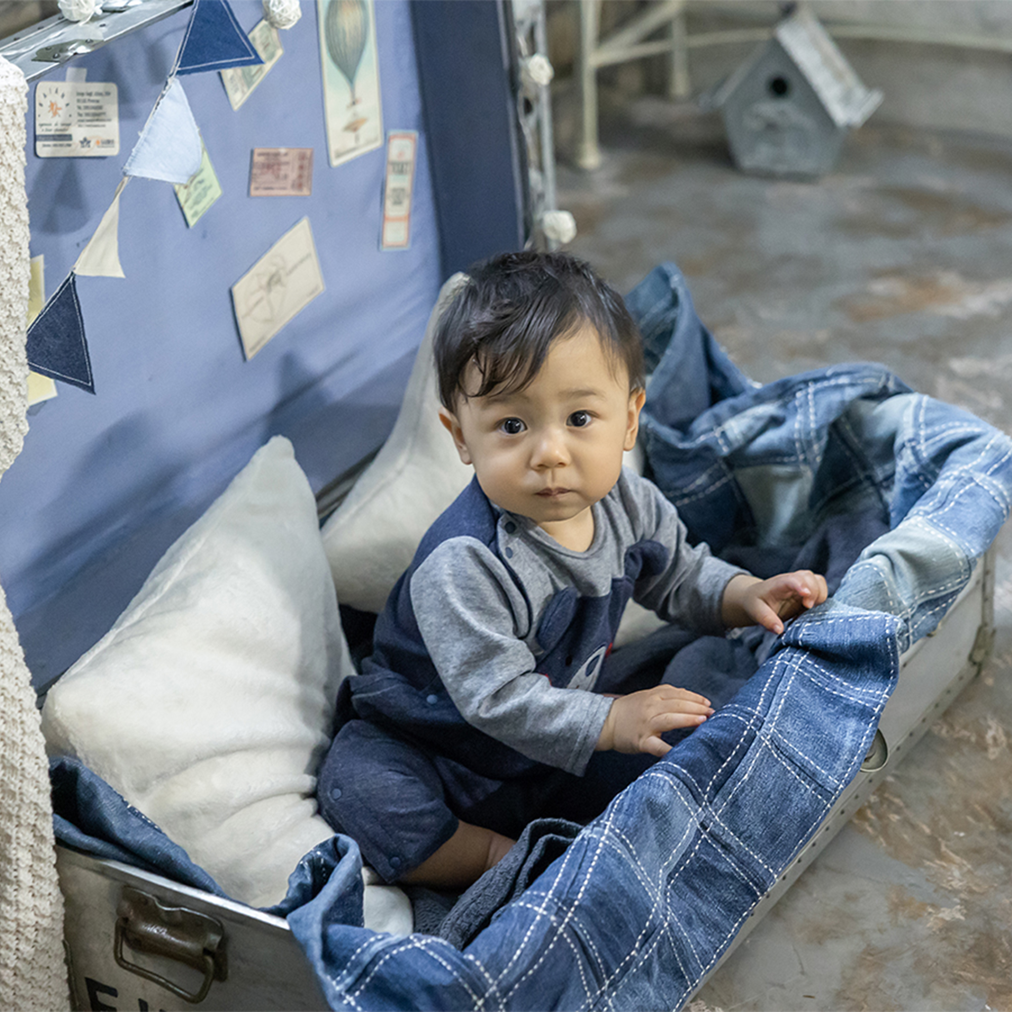 【BOX付ギフト】ギフトセット/カバーオール＆ぼうし/デニム