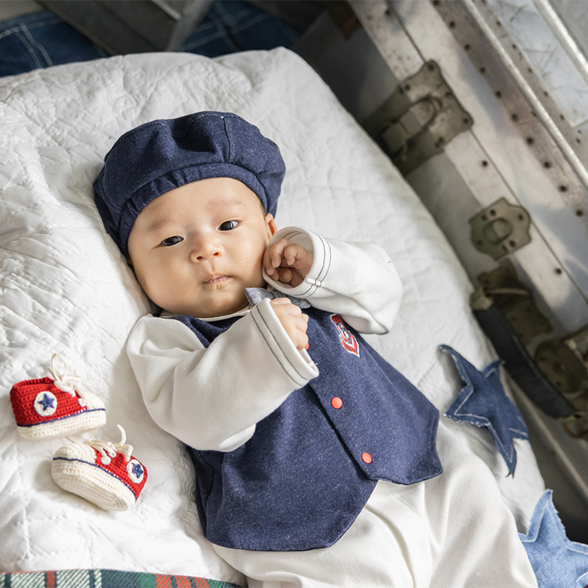 【BOX付ギフト】ギフトセット/カバーオール＆ぼうし/デニム