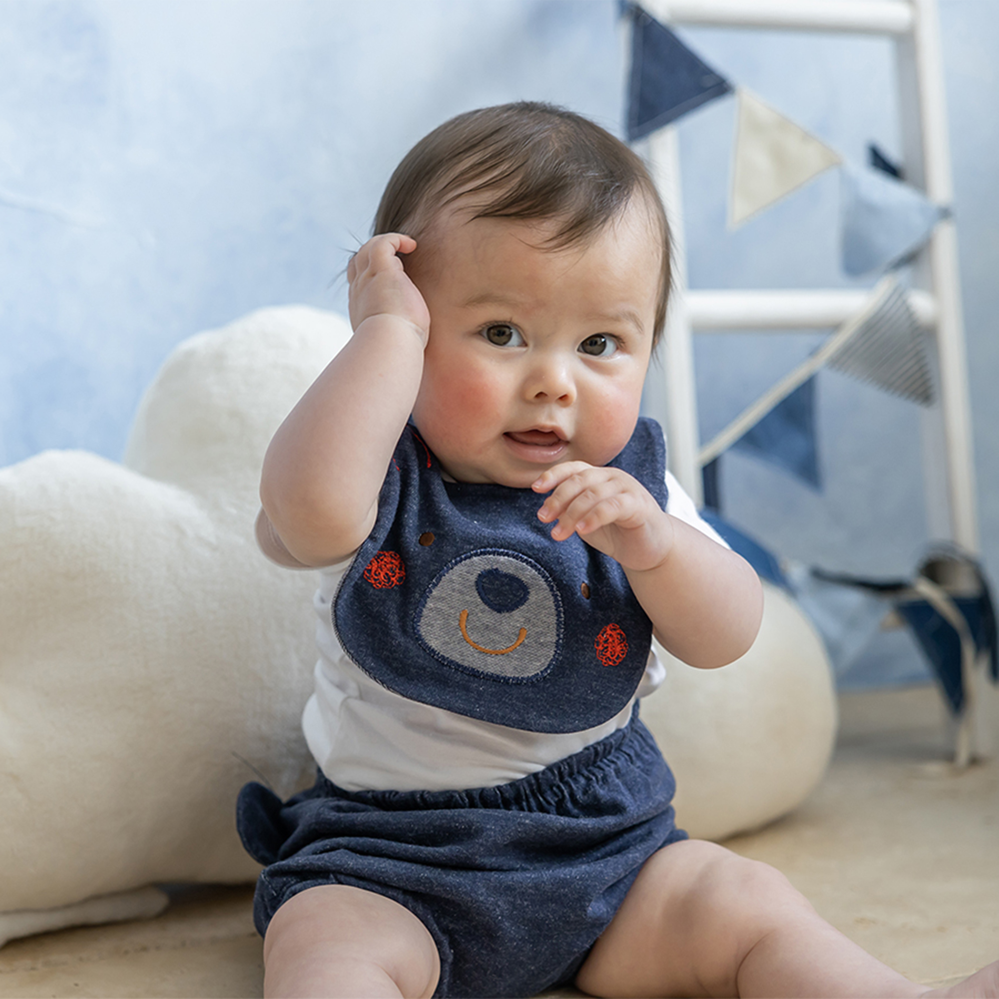 【BOX付ギフト】ギフトセット/スタイ＆オーバーパンツ/デニム