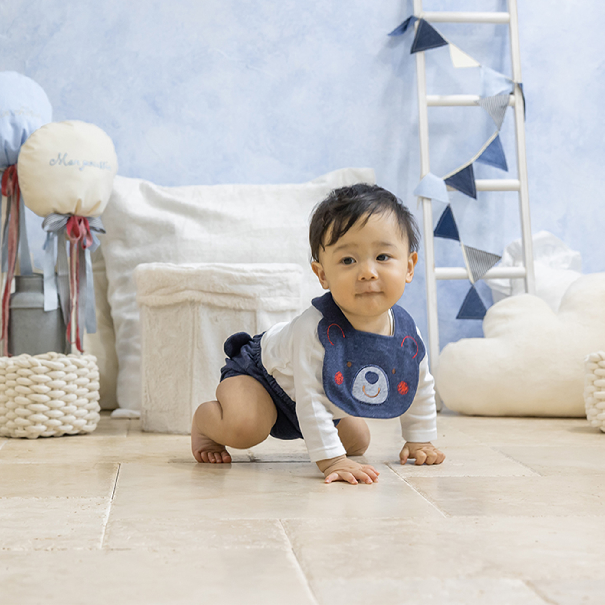 【BOX付ギフト】ギフトセット/スタイ＆オーバーパンツ/デニム