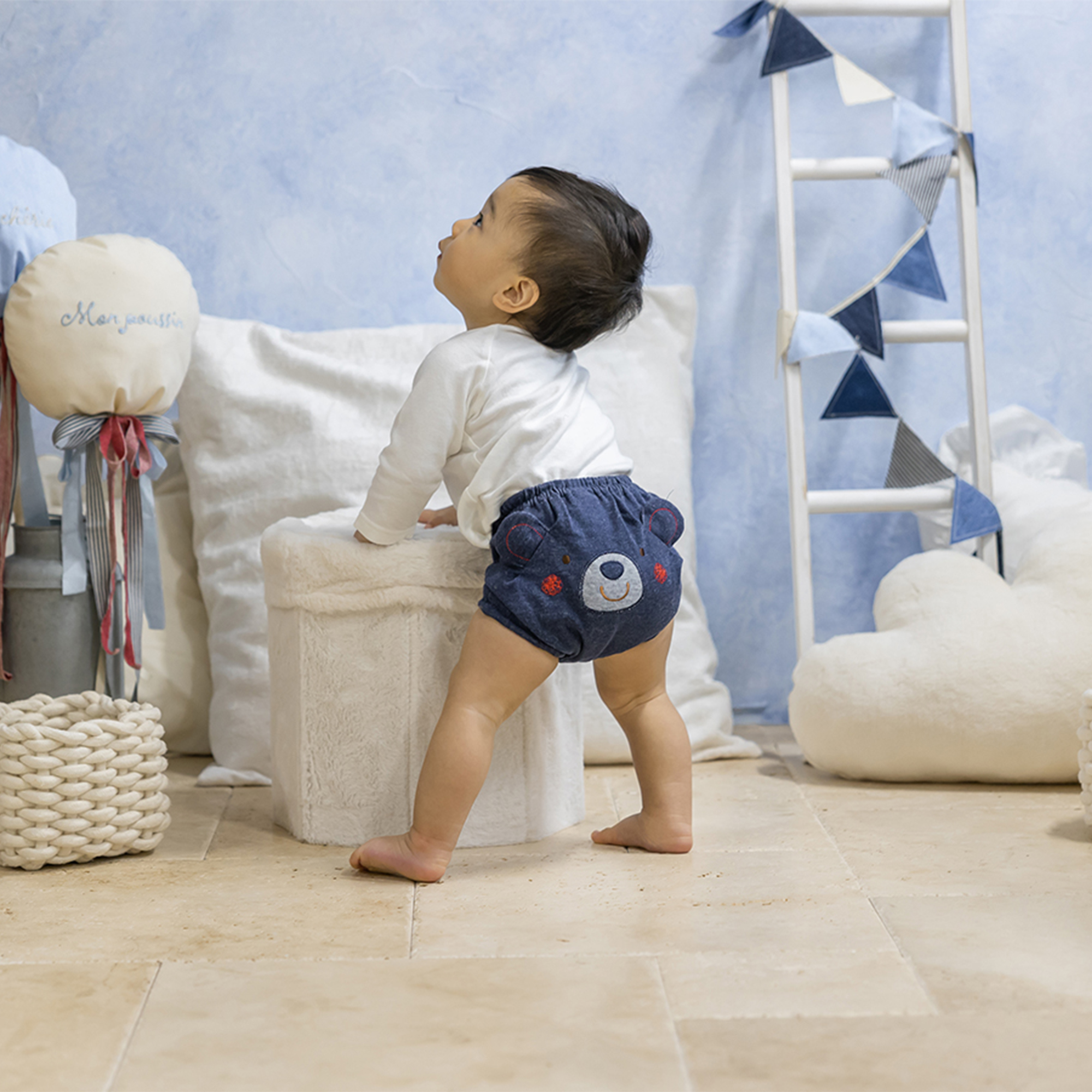 【BOX付ギフト】ギフトセット/スタイ＆オーバーパンツ/デニム