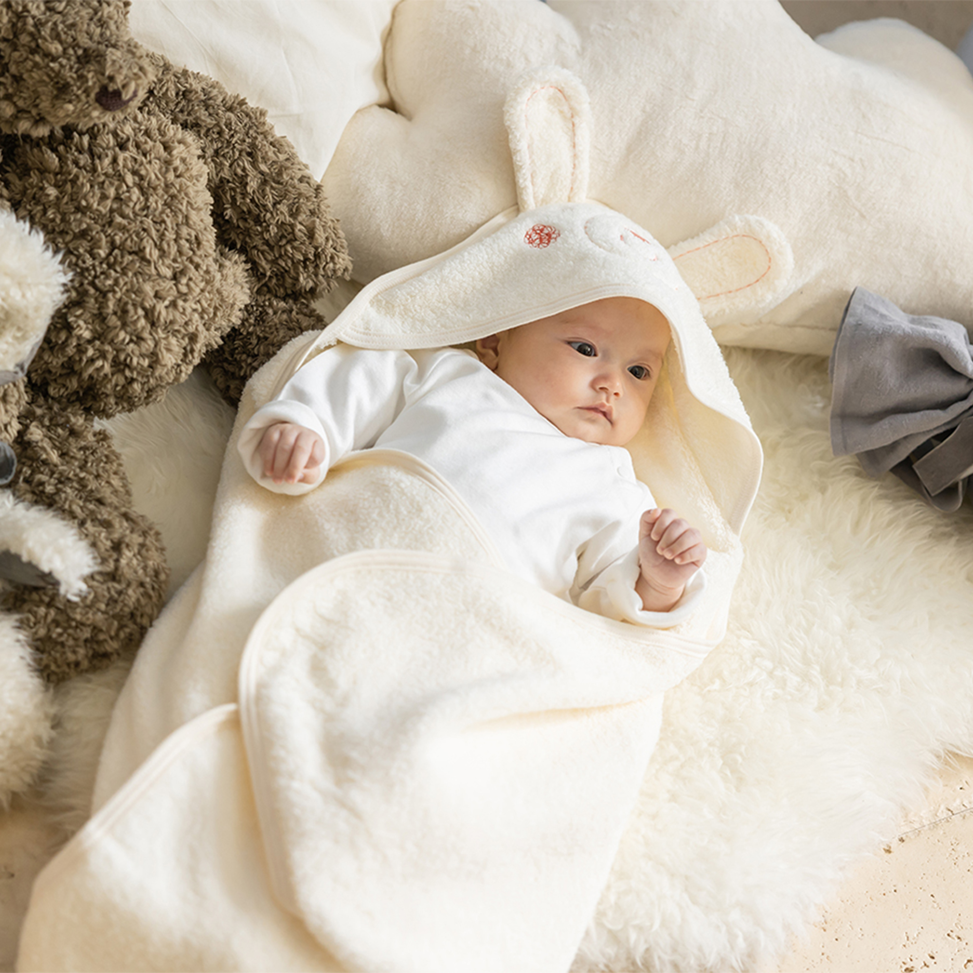 【BOX付ギフト】ギフトセット/おくるみ＆ラトル/もこもこ