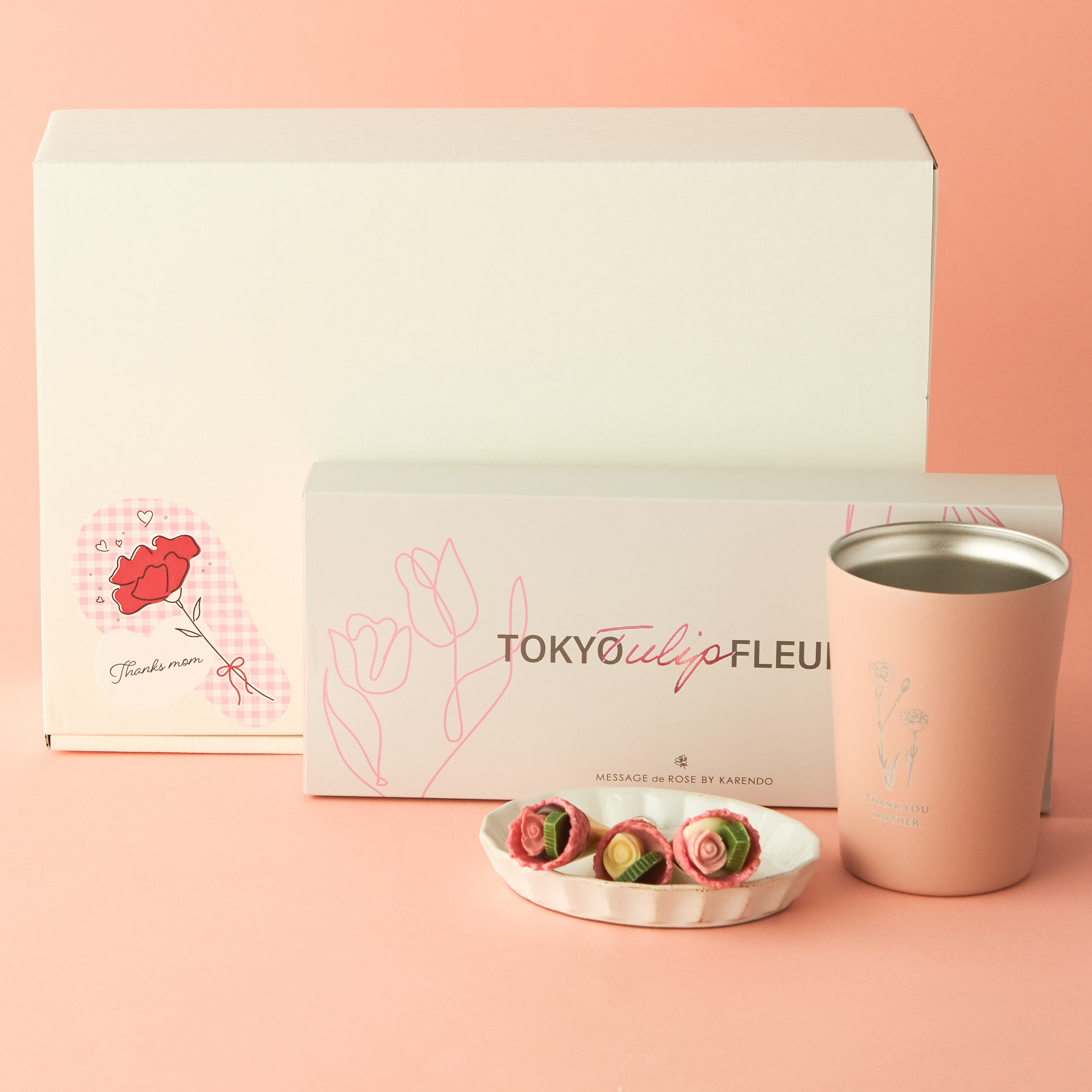【母の日限定】母の日メッセージ入りタンブラーとお花のチョコレートセット