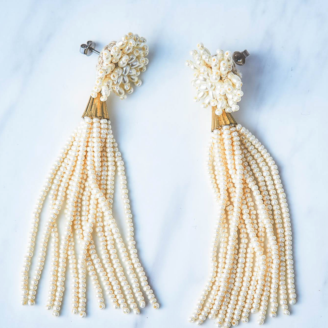 メタルビーズトゲトゲモチーフxビーズタッセルピアス TP18126