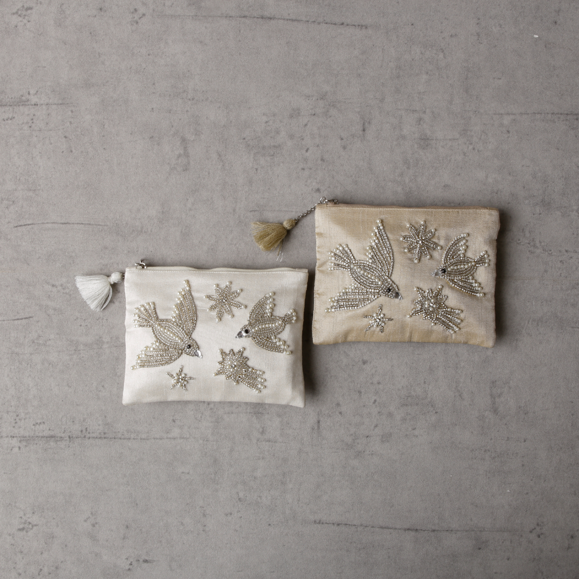 ビーズ刺繍フラットポーチL