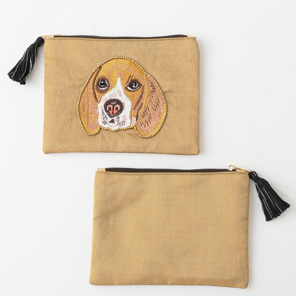 ドッグ刺繍 ポーチ