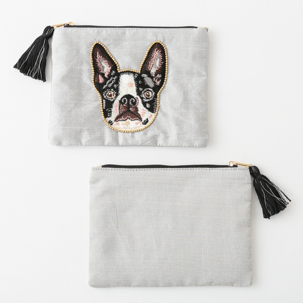 ドッグ刺繍 ポーチ