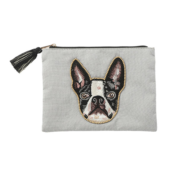 ドッグ刺繍 ポーチ