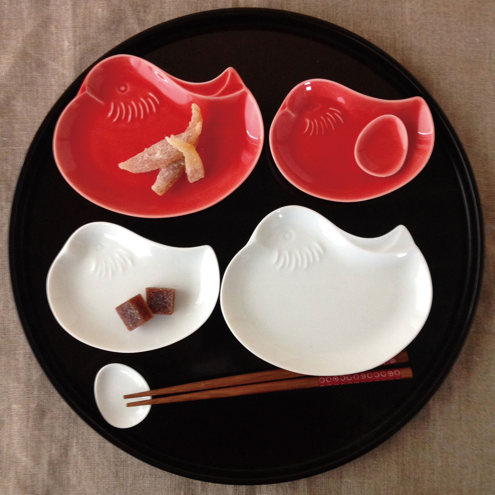 オシドリ　小皿ペアセット箸付