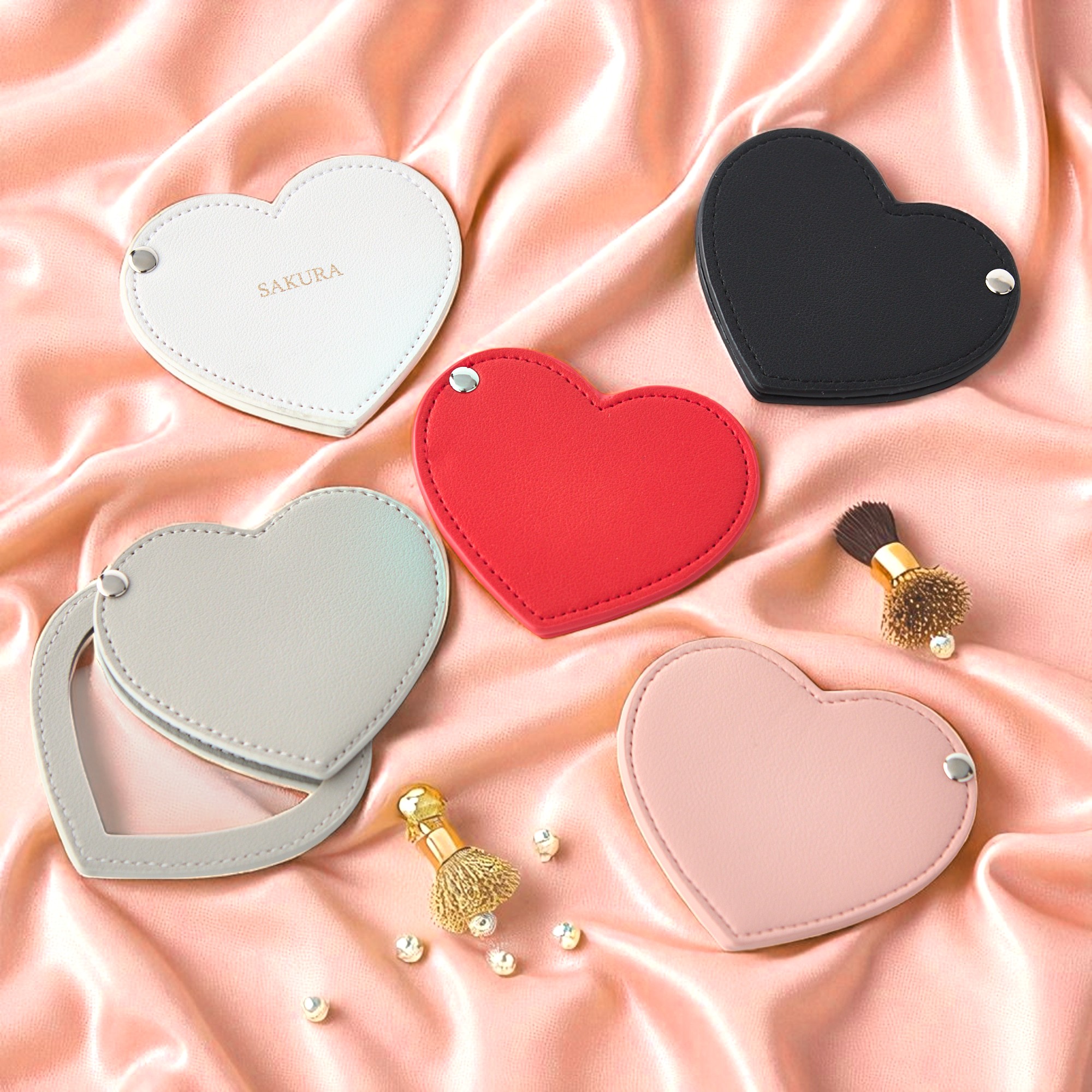 【名入れ】コスメカタログ&ハートレザーコンパクトミラーセット