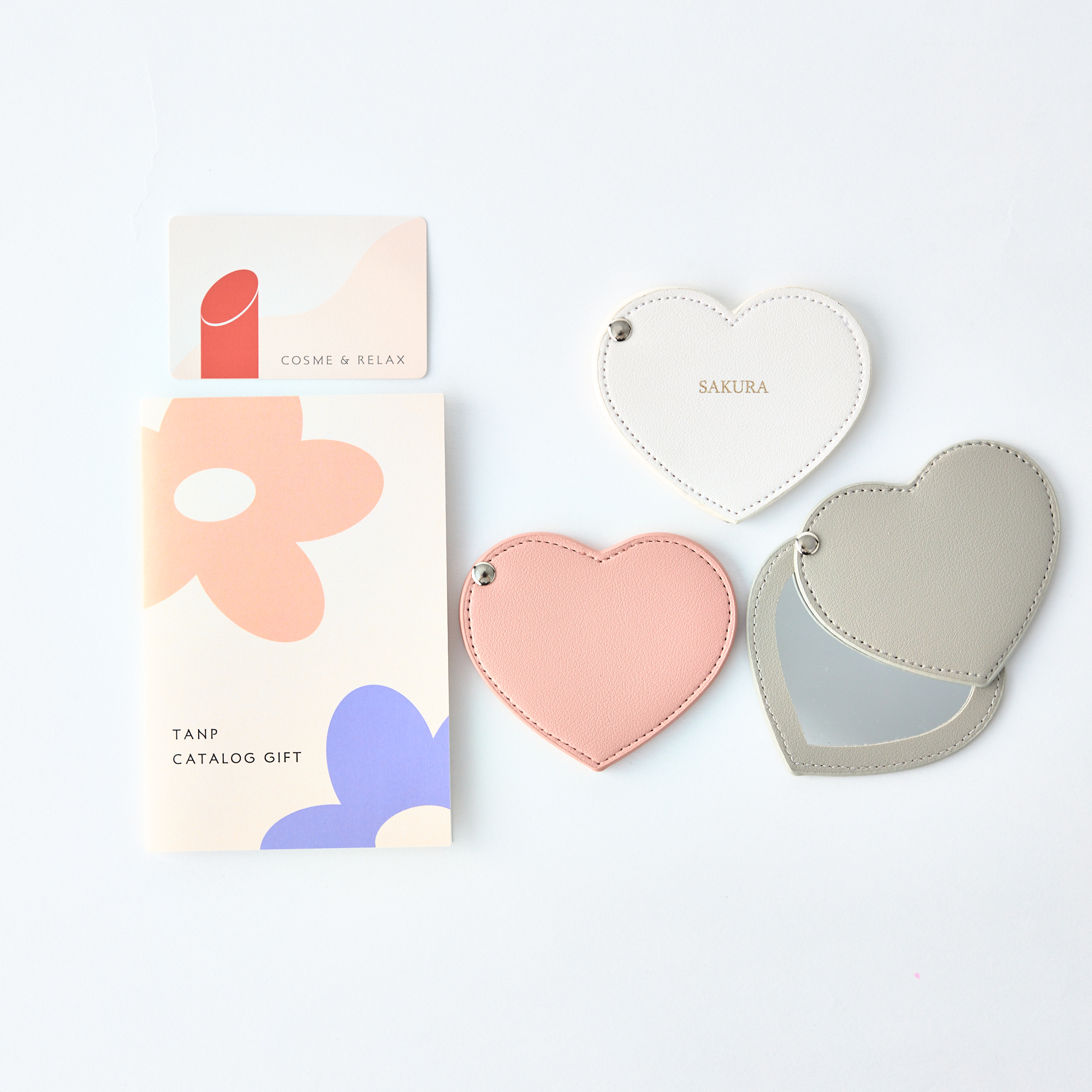 【名入れ】コスメカタログ&ハートレザーコンパクトミラーセット