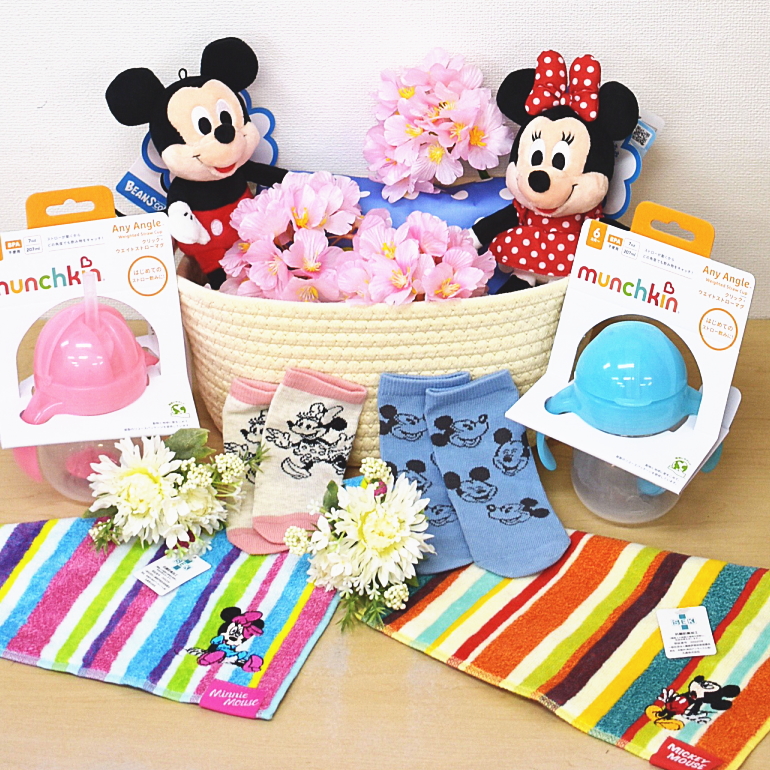 バスケットおむつケーキ6点セット＜ミッキー・ミニー＞