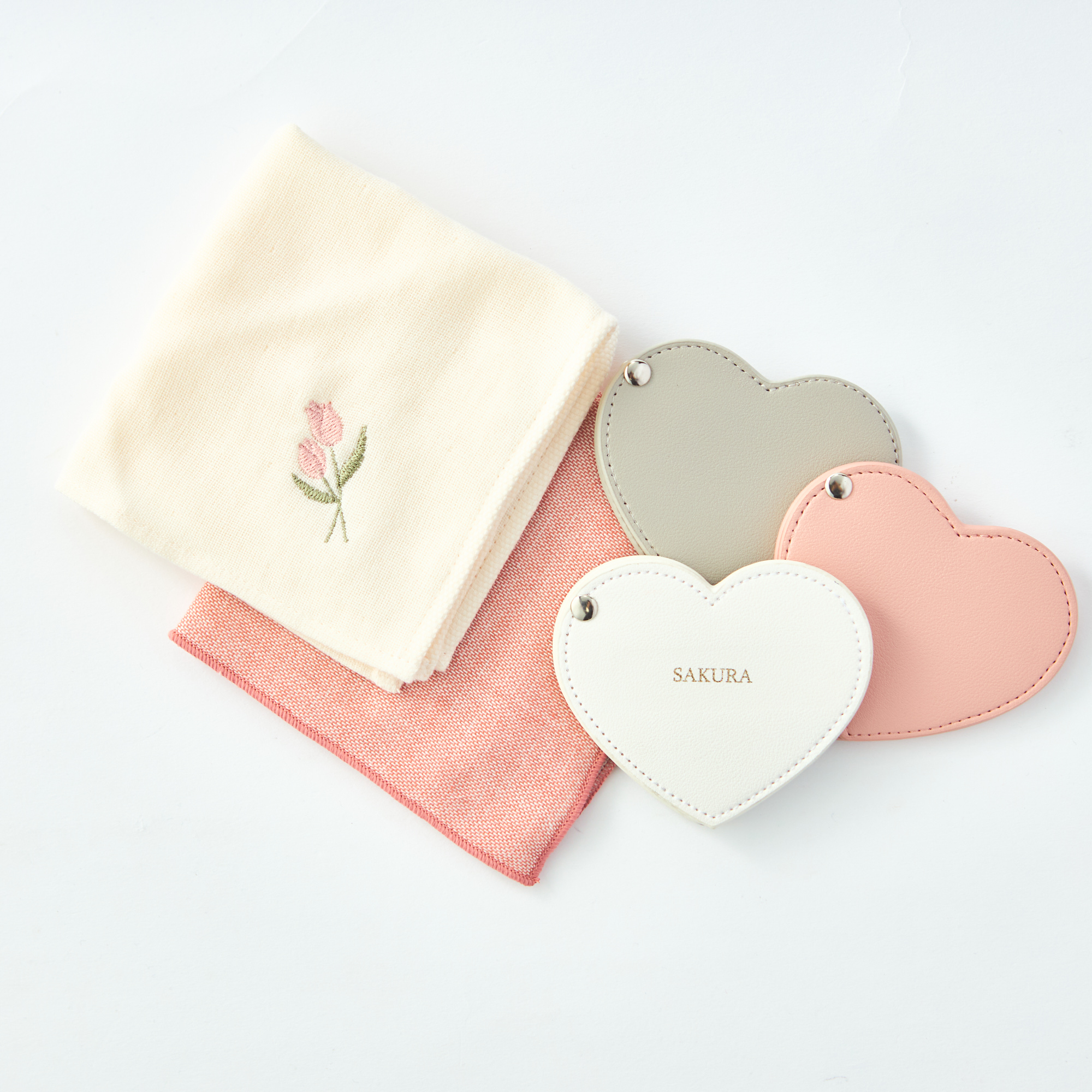 【名入れ】選べるコンパクトミラー&今治タオル刺繍ハンカチセット