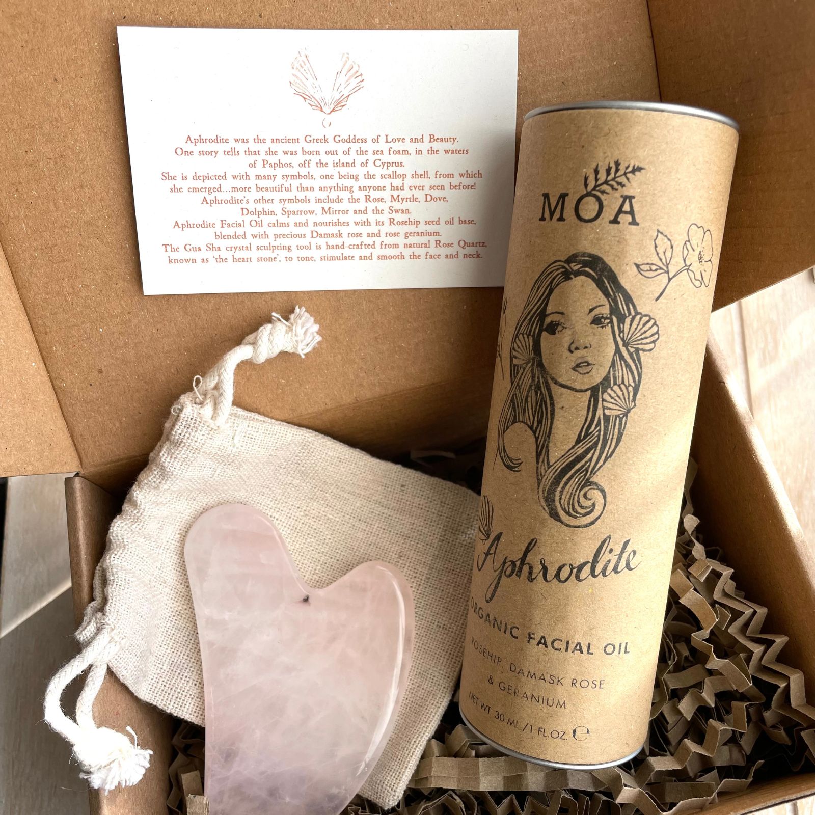 【美容オイル ＆ 天然ローズクォーツ カッサ 】Aphrodite GUA SHA Gift Set
