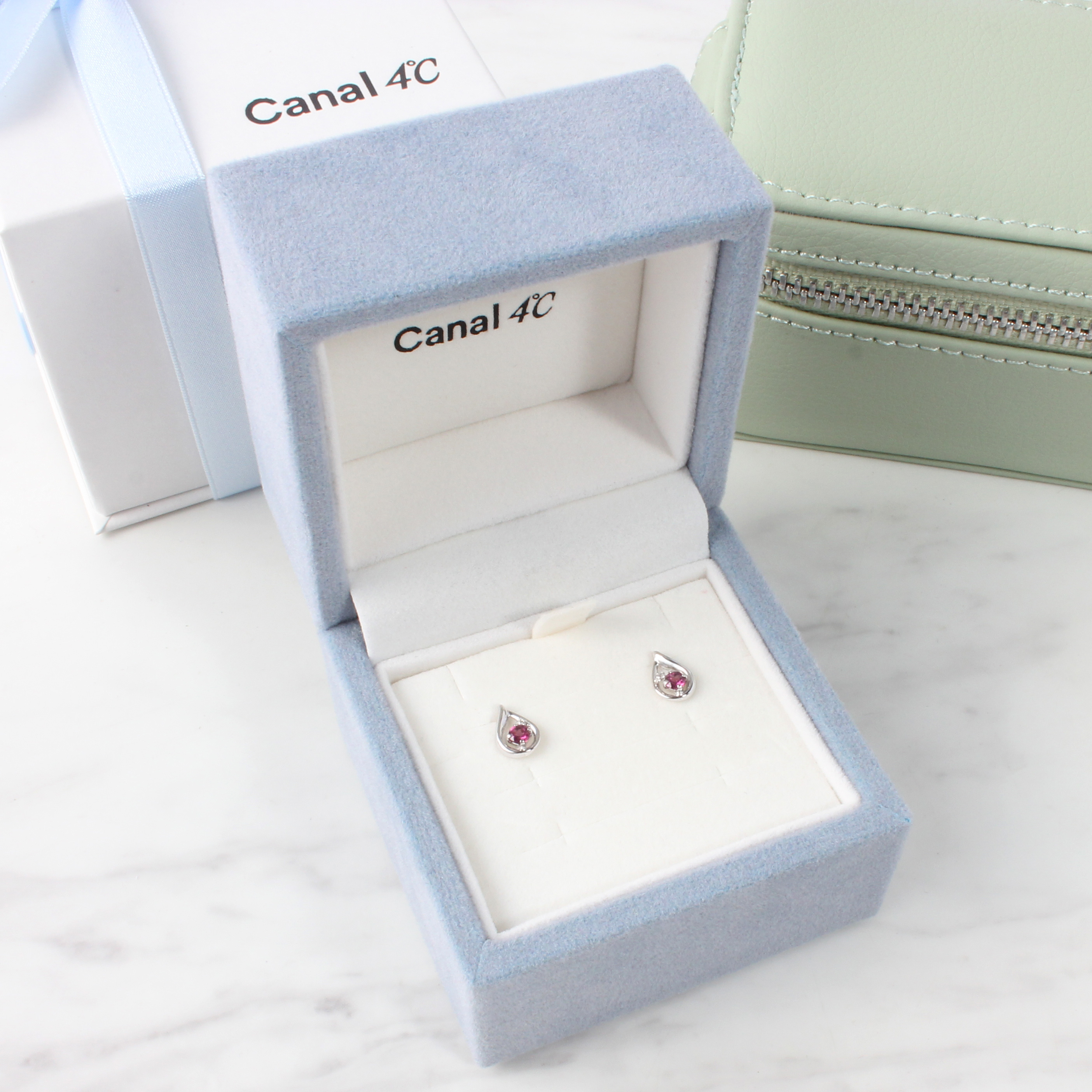 【名入れ】誕生石ピアス＆ブランドジュエリーポーチセット