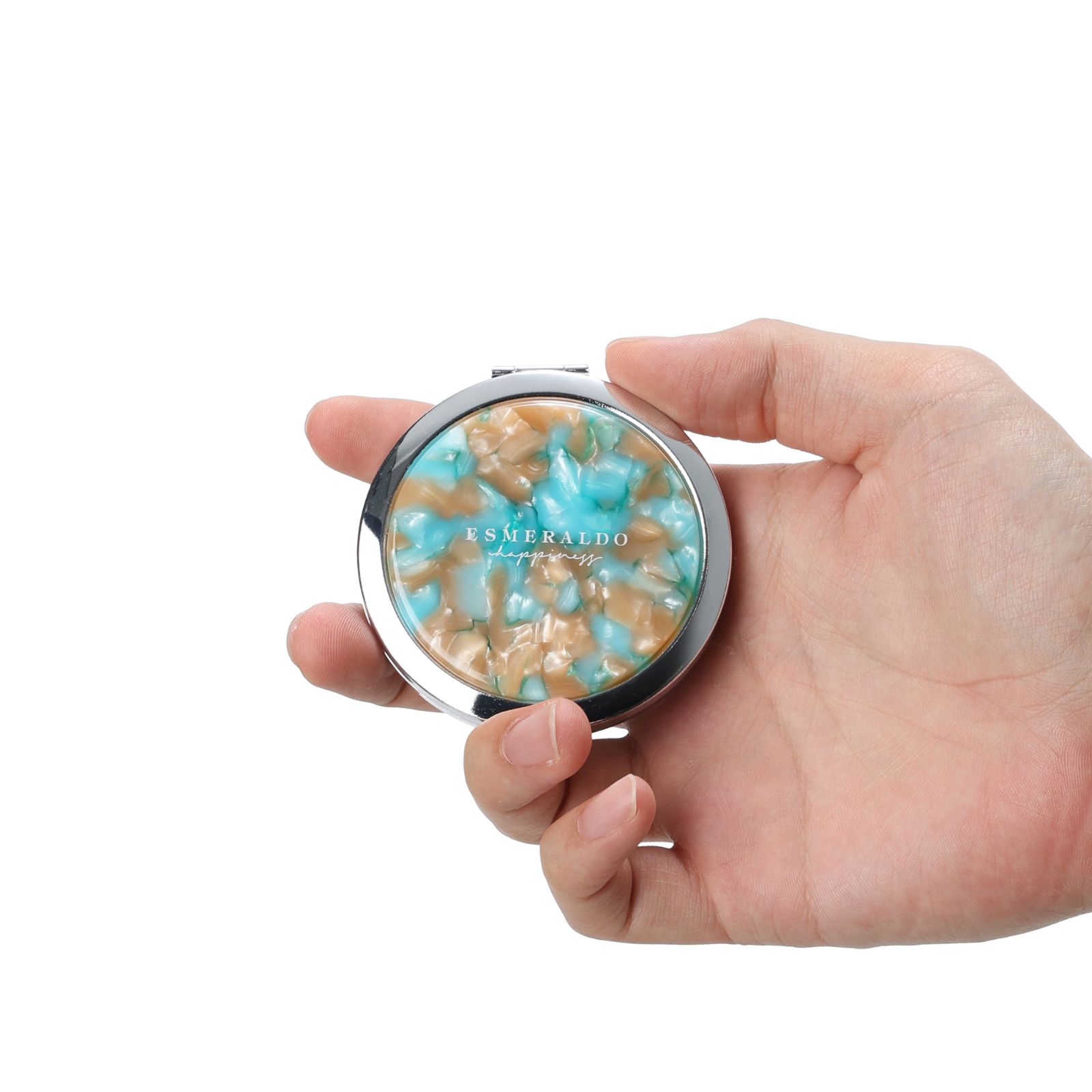 【上品に映える】マーブル柄コンパクトミラー＜拡大鏡付き＞