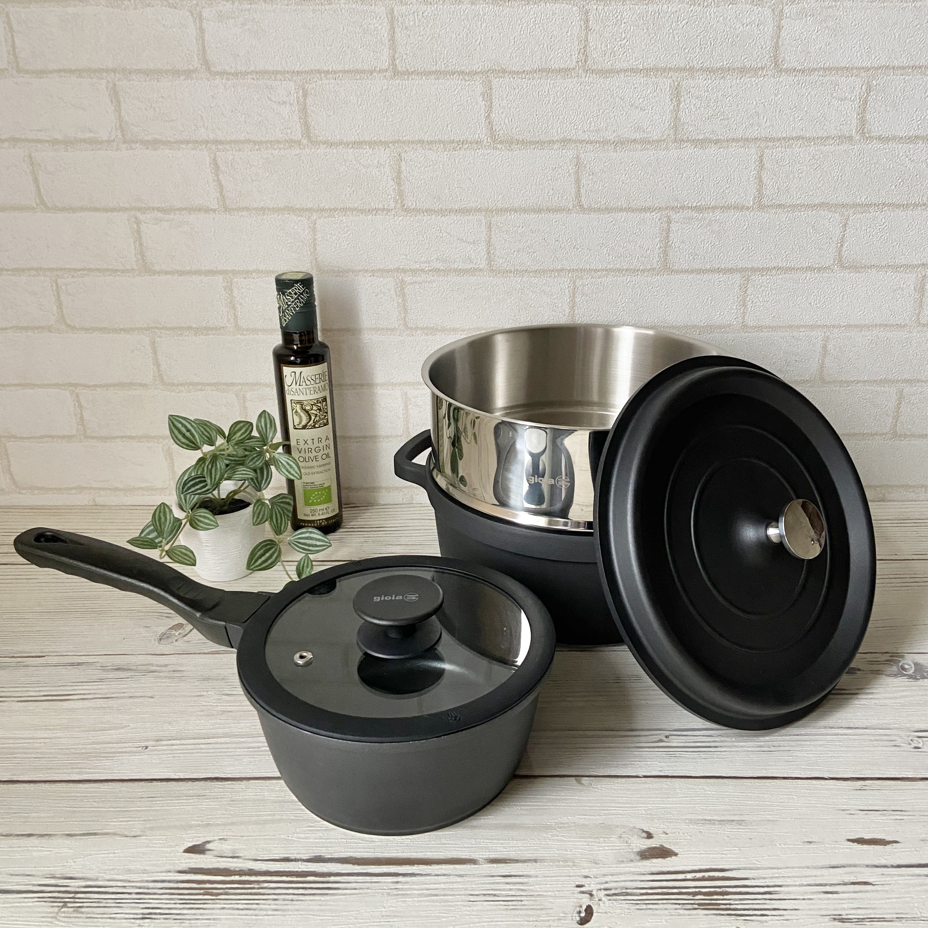 キャセロール20cm/24cm・ソースパン・蒸し器3点セット | gioia 