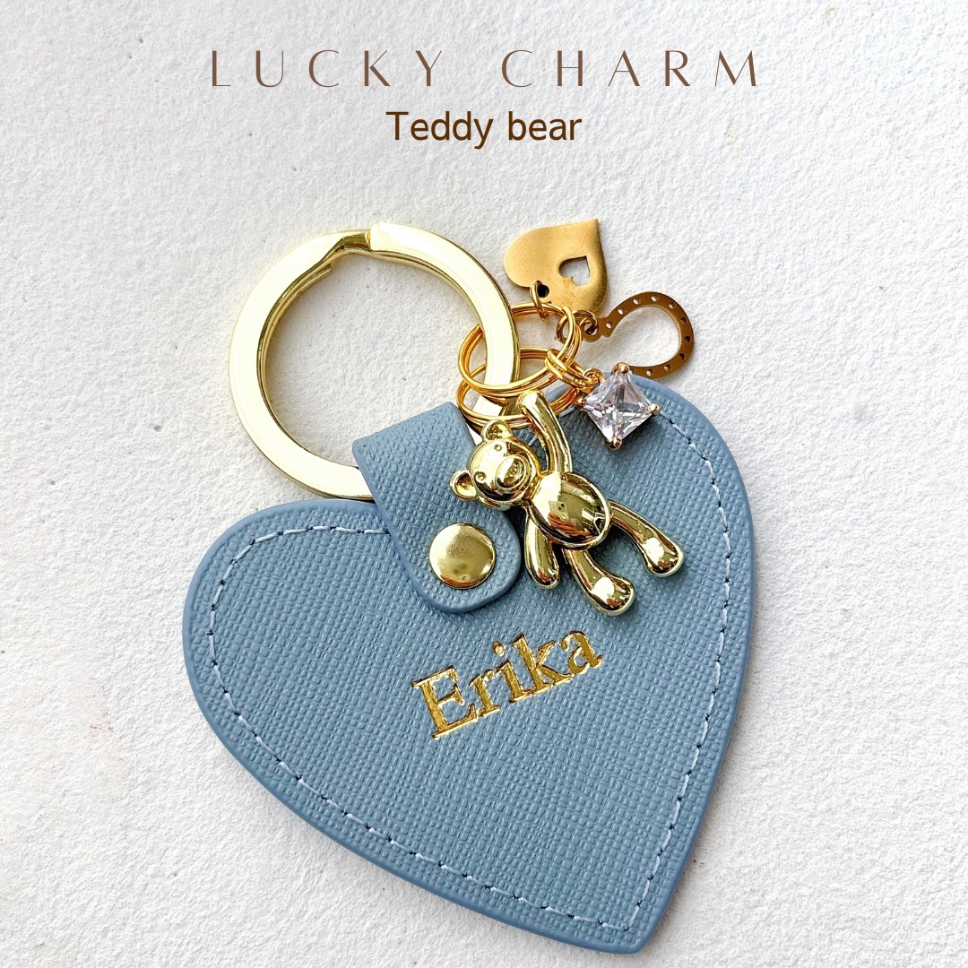 名入れ】テディベア オーダーメイド本革ハートキーリング | F THE
