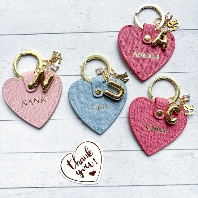 名入れ】オーダーメイド本革ハートキーリング（バルーンみたいな