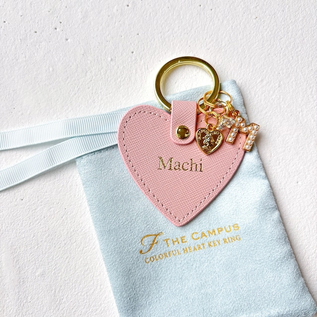 【名入れ】オーダーメイド本革キーリング（パールイニシャルチャーム付き）