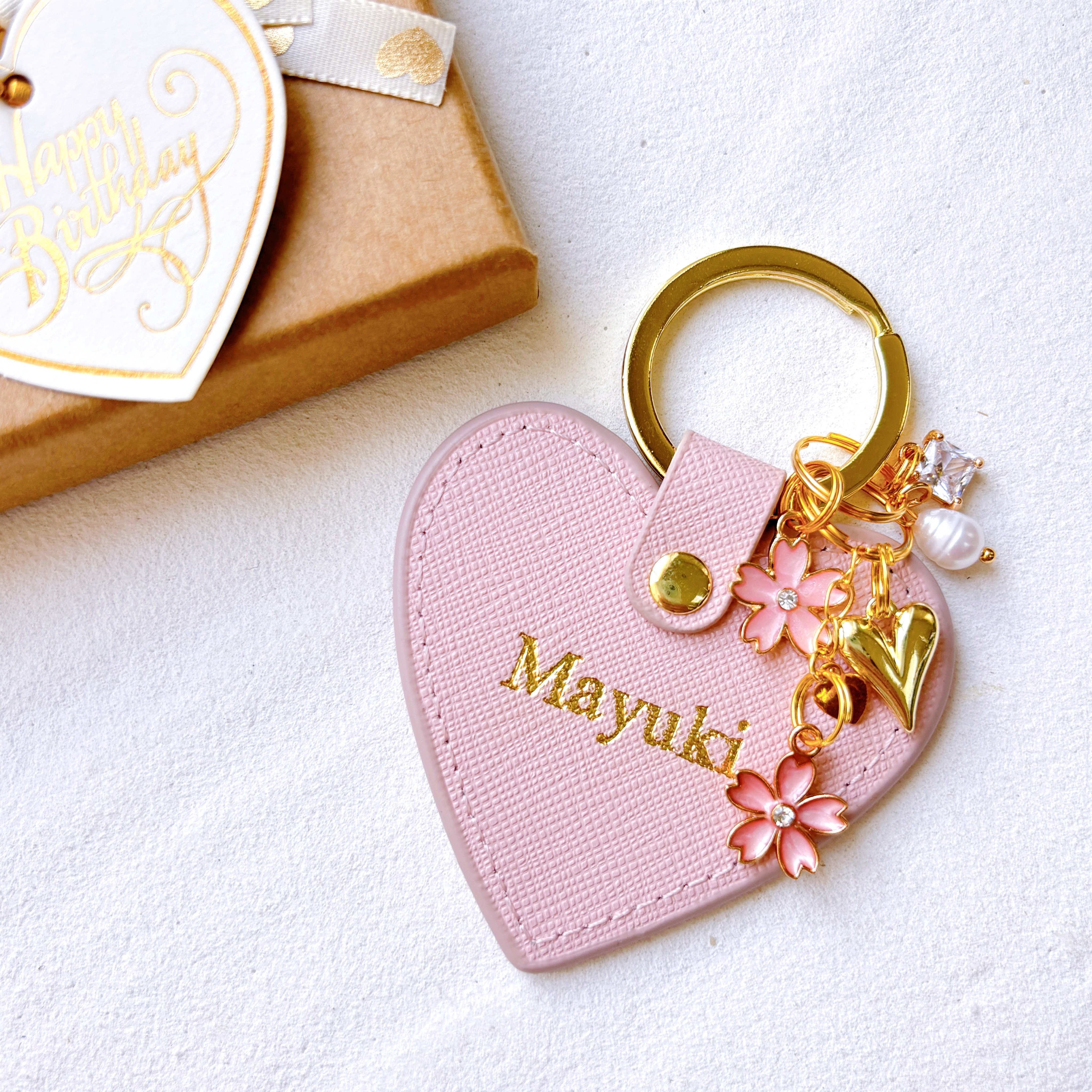 【名入れ】揺れる桜 COLORFUL HEART KEY RING