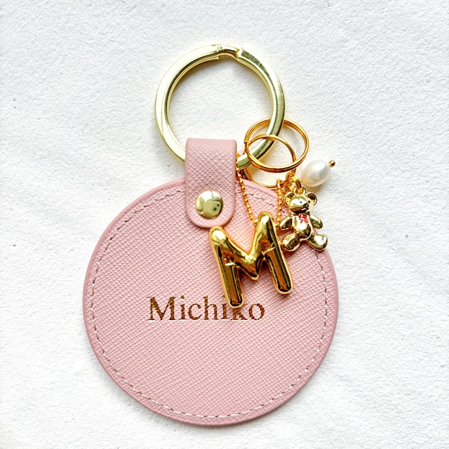 【名入れ】オーダーメイド本革キーリング（バルーンみたいなイニシャルチャーム付き）