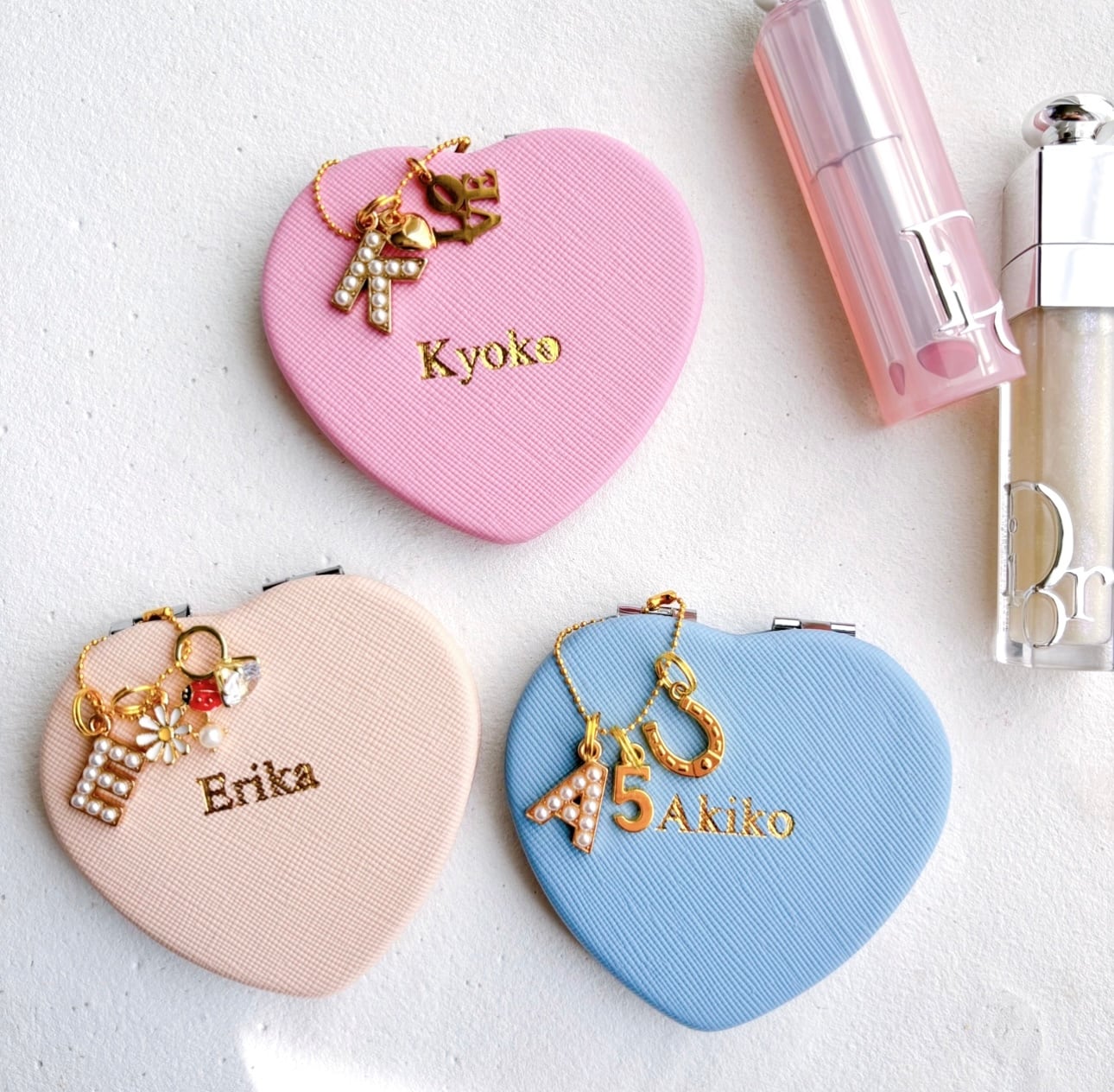 【名入れ】Colorful Heart Mirror（オーダーメイドコンパクトミラー）