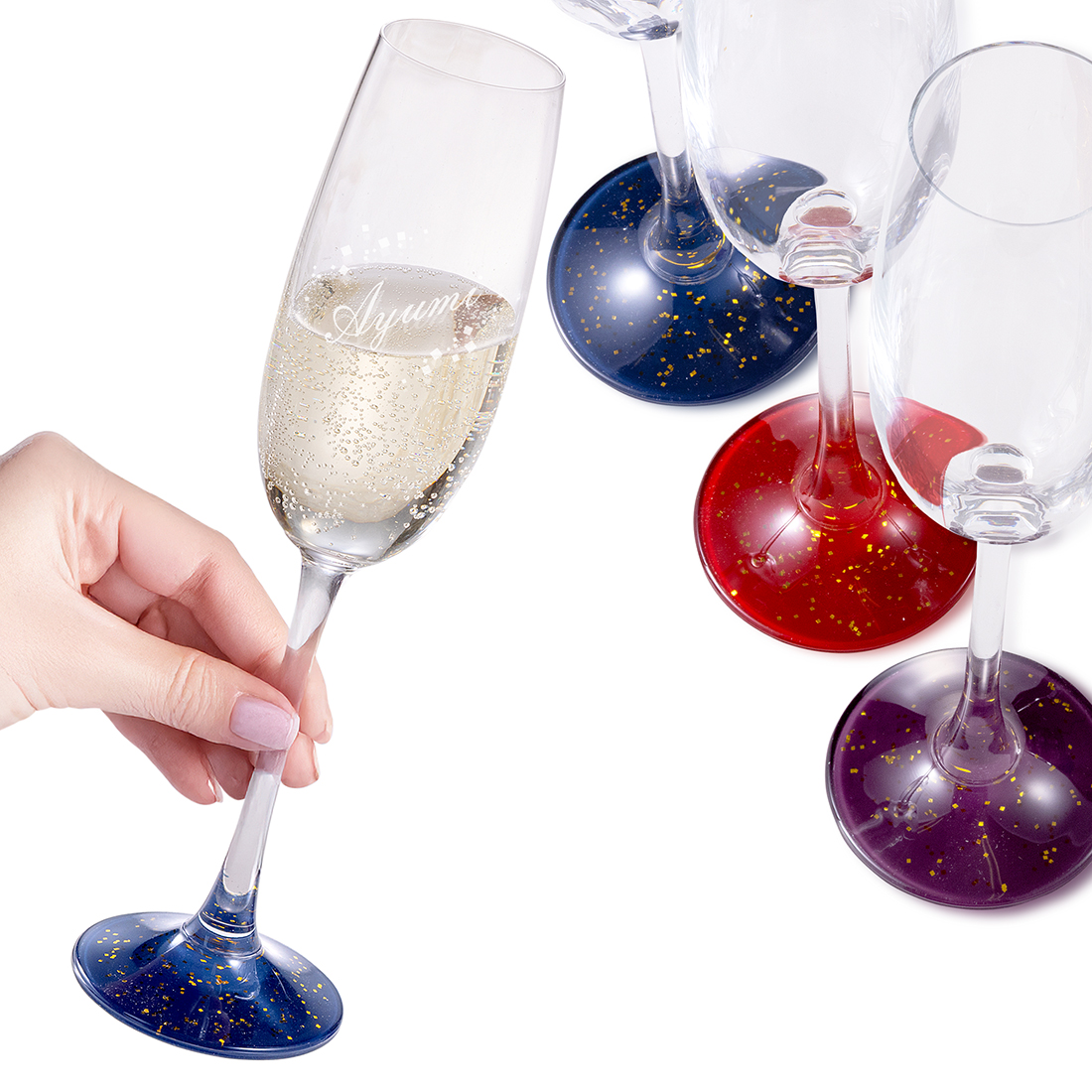 名入れ　蒔絵シャンパンフルートグラス　シングル