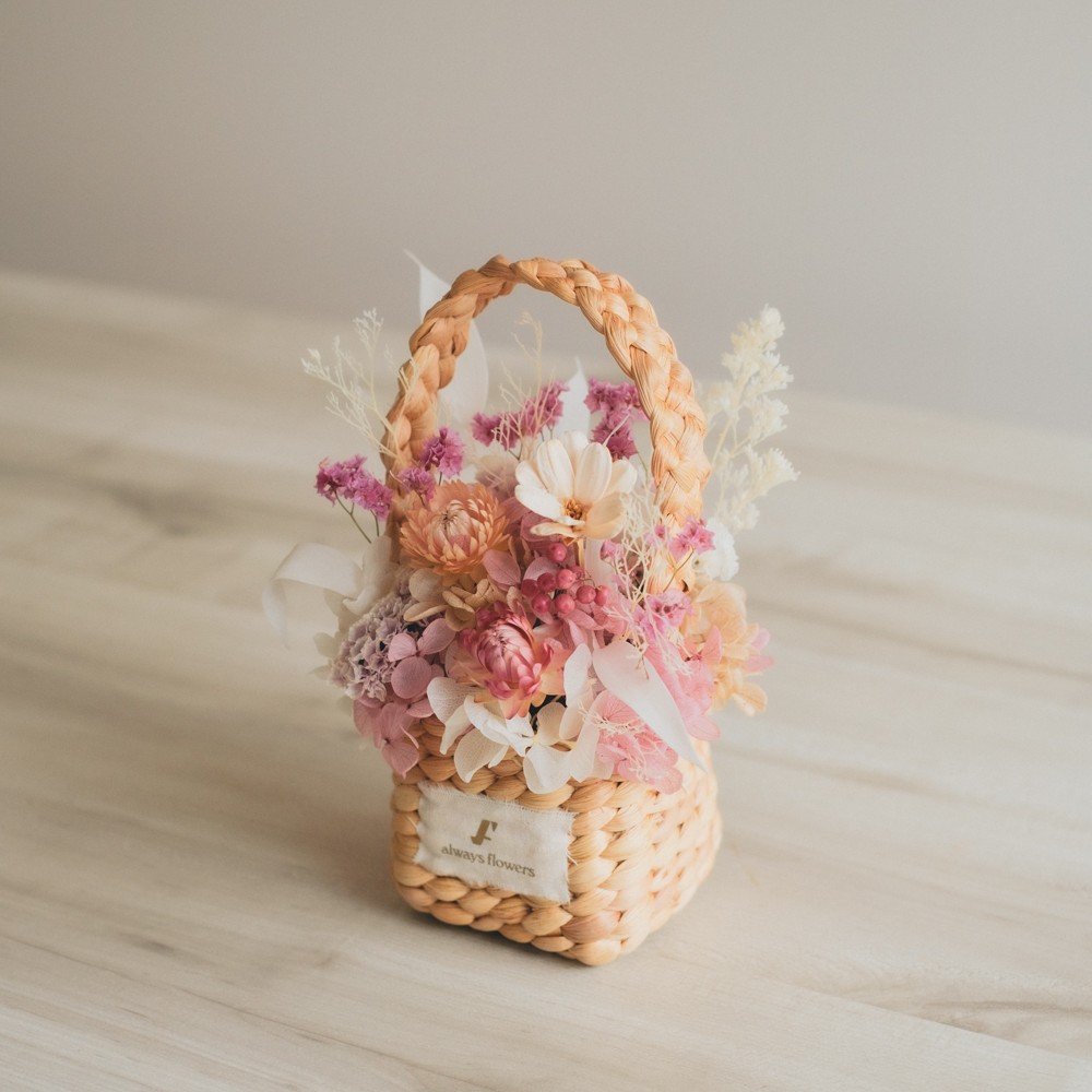 Flower BAG No.3 ／スクエアカゴバッグ　フェリークピンク　ドライ＆プリザーブドフラワー