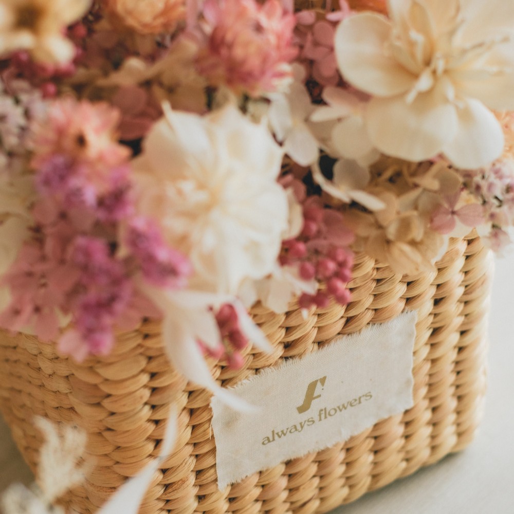 Flower BAG No.3 ／スクエアカゴバッグ　フェリークピンク　ドライ＆プリザーブドフラワー