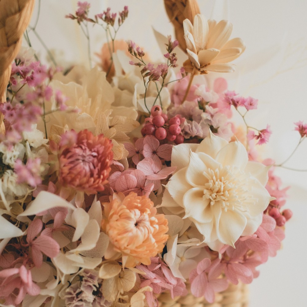 Flower BAG No.3 ／スクエアカゴバッグ　フェリークピンク　ドライ＆プリザーブドフラワー