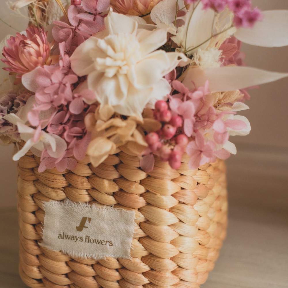 Flower BAG No.3 ／スクエアカゴバッグ　フェリークピンク　ドライ＆プリザーブドフラワー