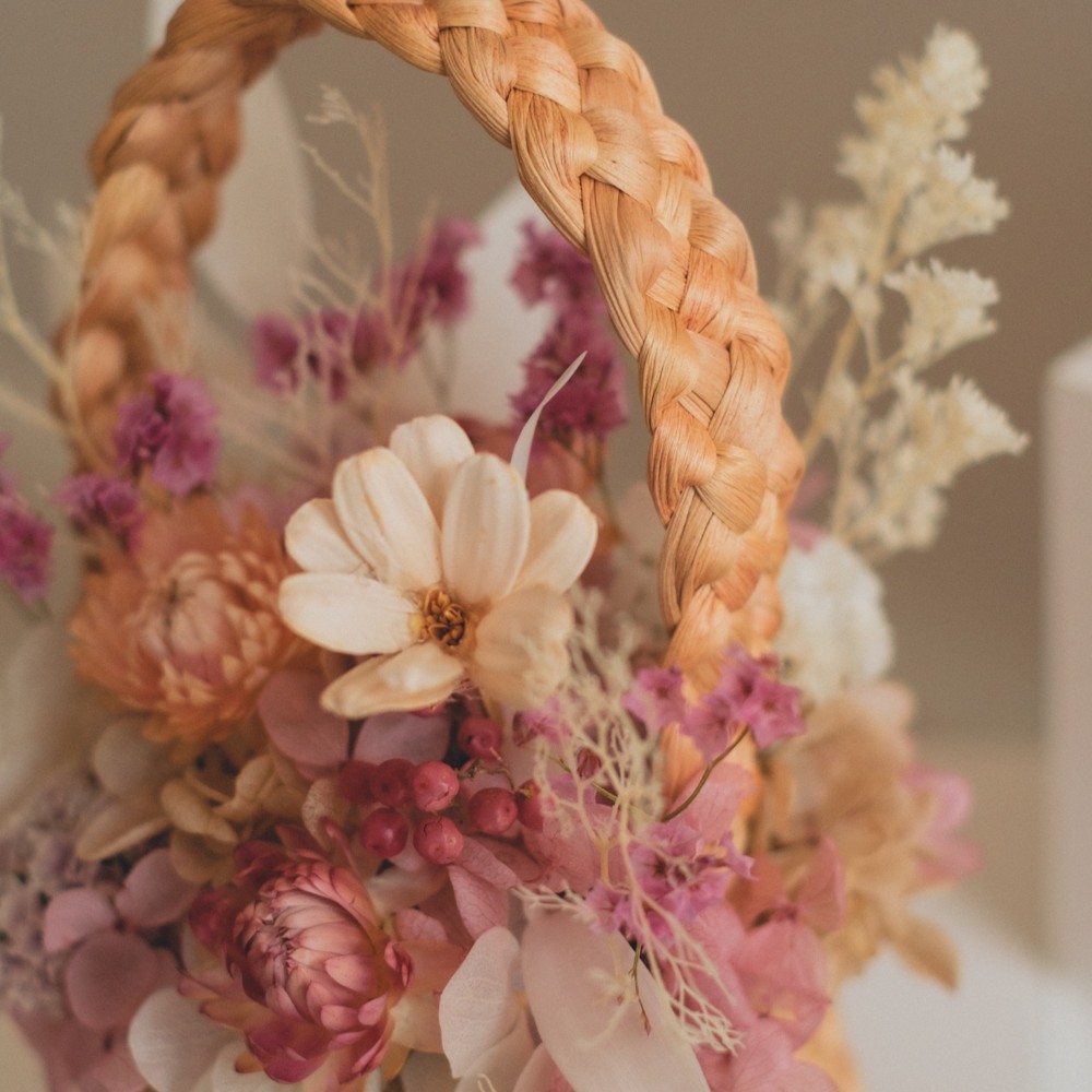 Flower BAG No.3 ／スクエアカゴバッグ　フェリークピンク　ドライ＆プリザーブドフラワー