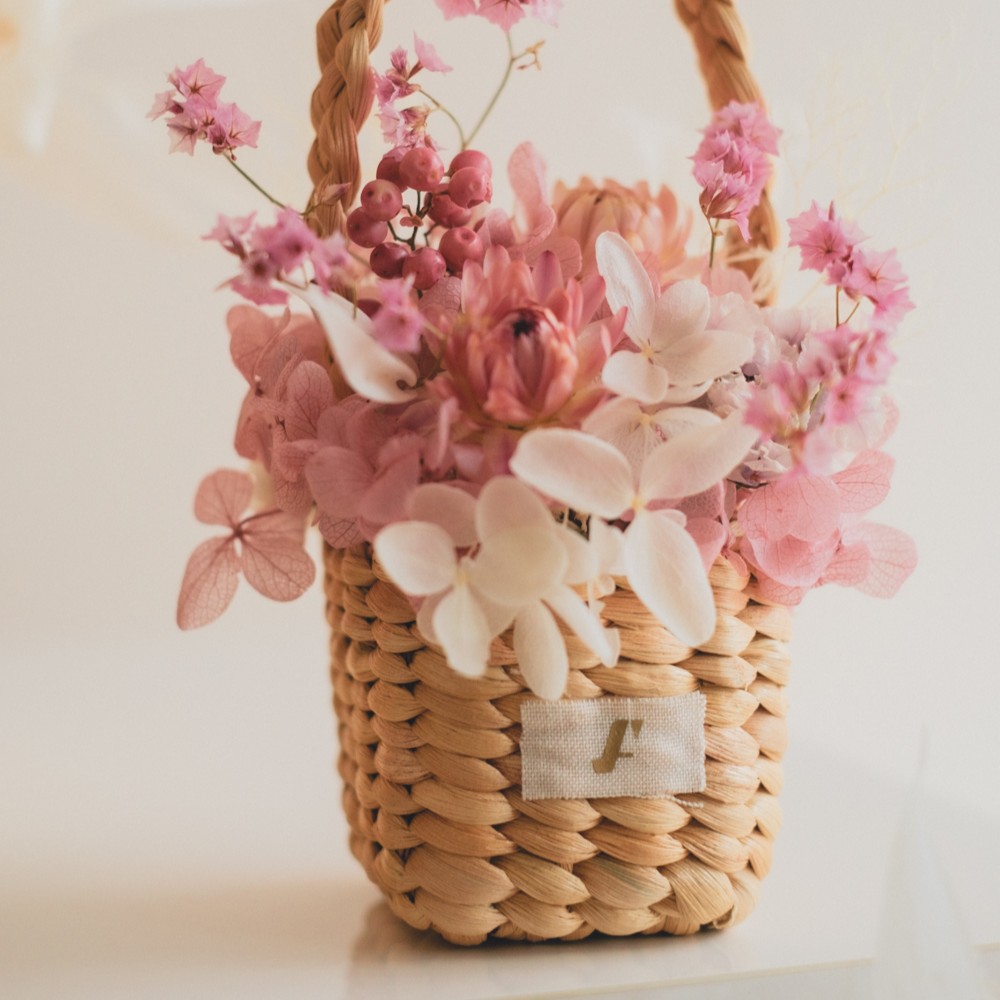 Flower BAG No.3 ／スクエアカゴバッグ　フェリークピンク　ドライ＆プリザーブドフラワー