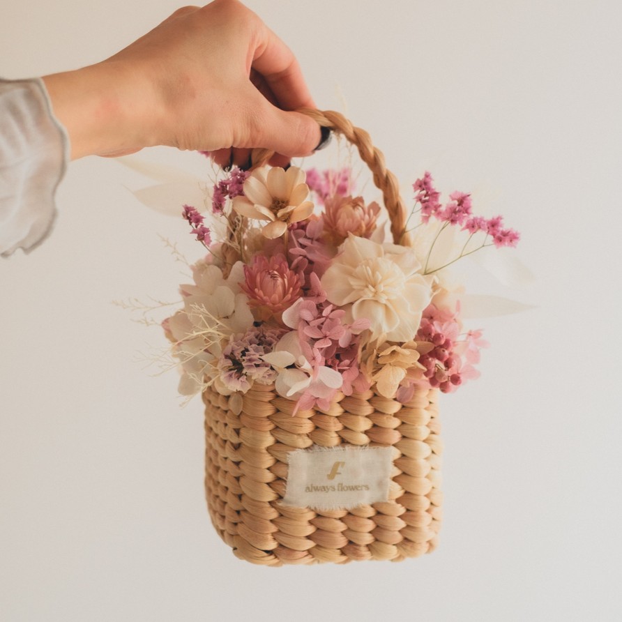 Flower BAG No.3 ／スクエアカゴバッグ　フェリークピンク　ドライ＆プリザーブドフラワー