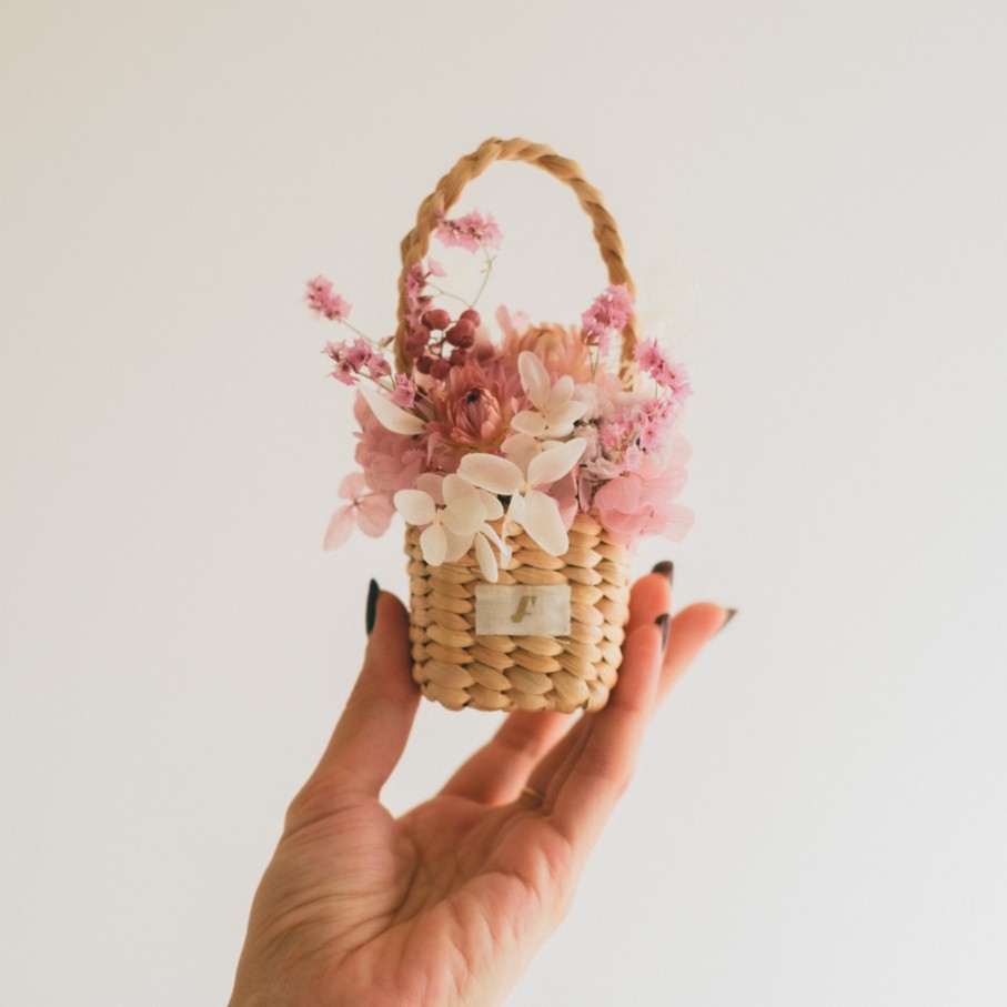 Flower BAG No.3 ／スクエアカゴバッグ　フェリークピンク　ドライ＆プリザーブドフラワー