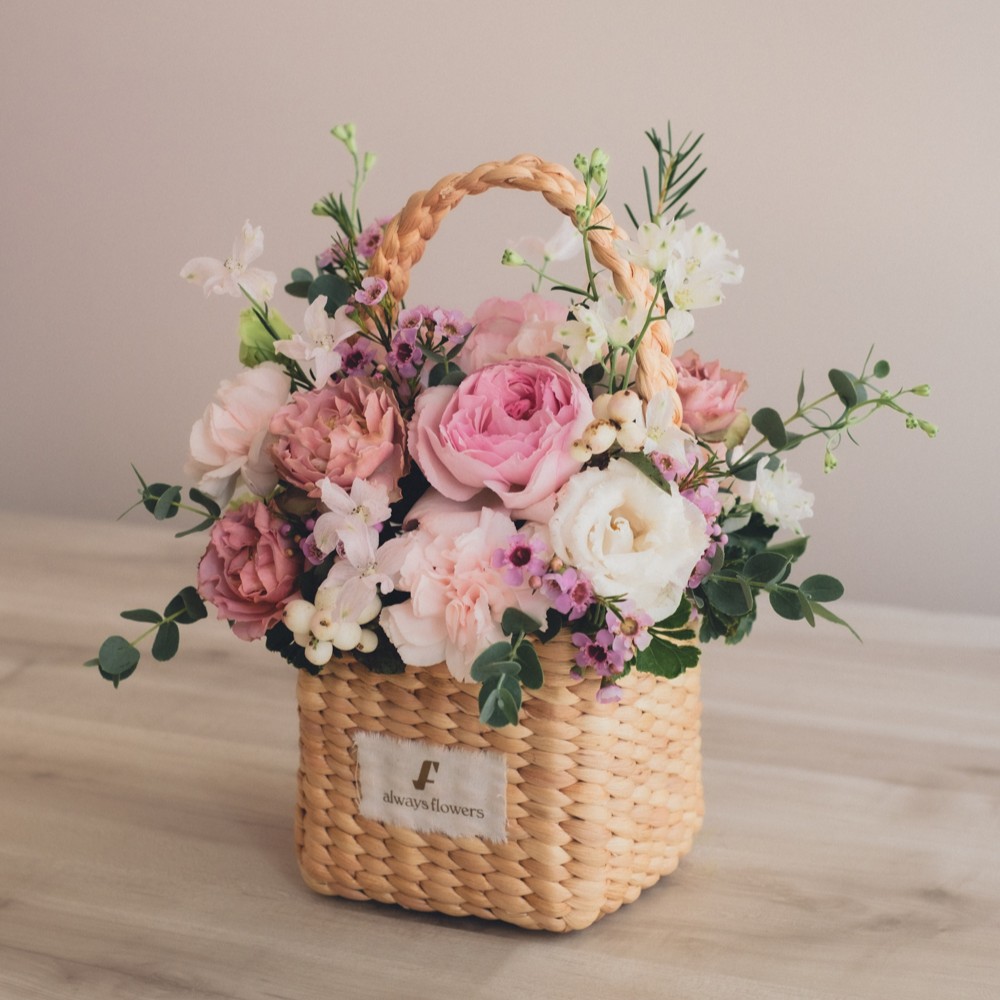 Flower BAG No.3 ／スクエアカゴバッグ　ピンクガーデン 生花