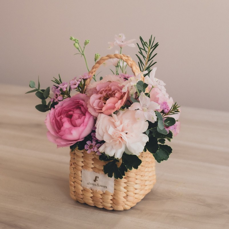 Flower BAG No.3 ／スクエアカゴバッグ　ピンクガーデン 生花