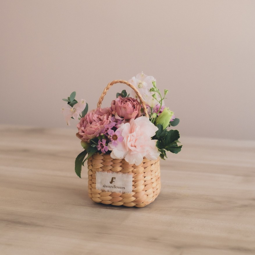 Flower BAG No.3 ／スクエアカゴバッグ　ピンクガーデン 生花