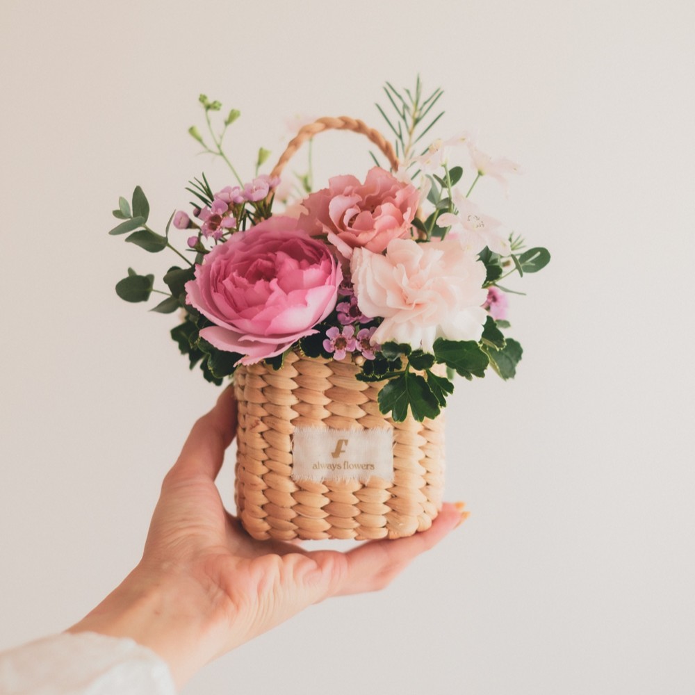 Flower BAG No.3 ／スクエアカゴバッグ　ピンクガーデン 生花