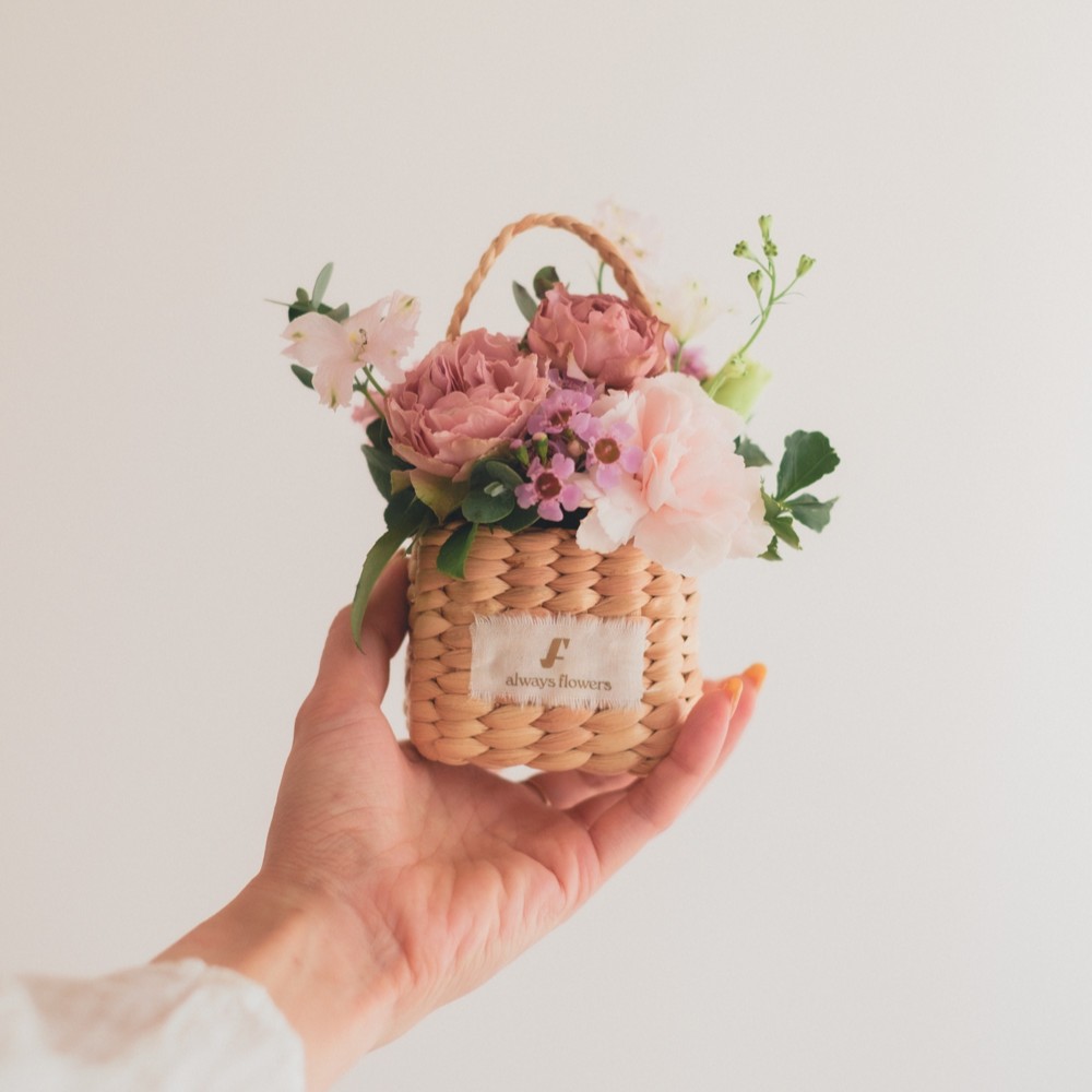 Flower BAG No.3 ／スクエアカゴバッグ　ピンクガーデン 生花