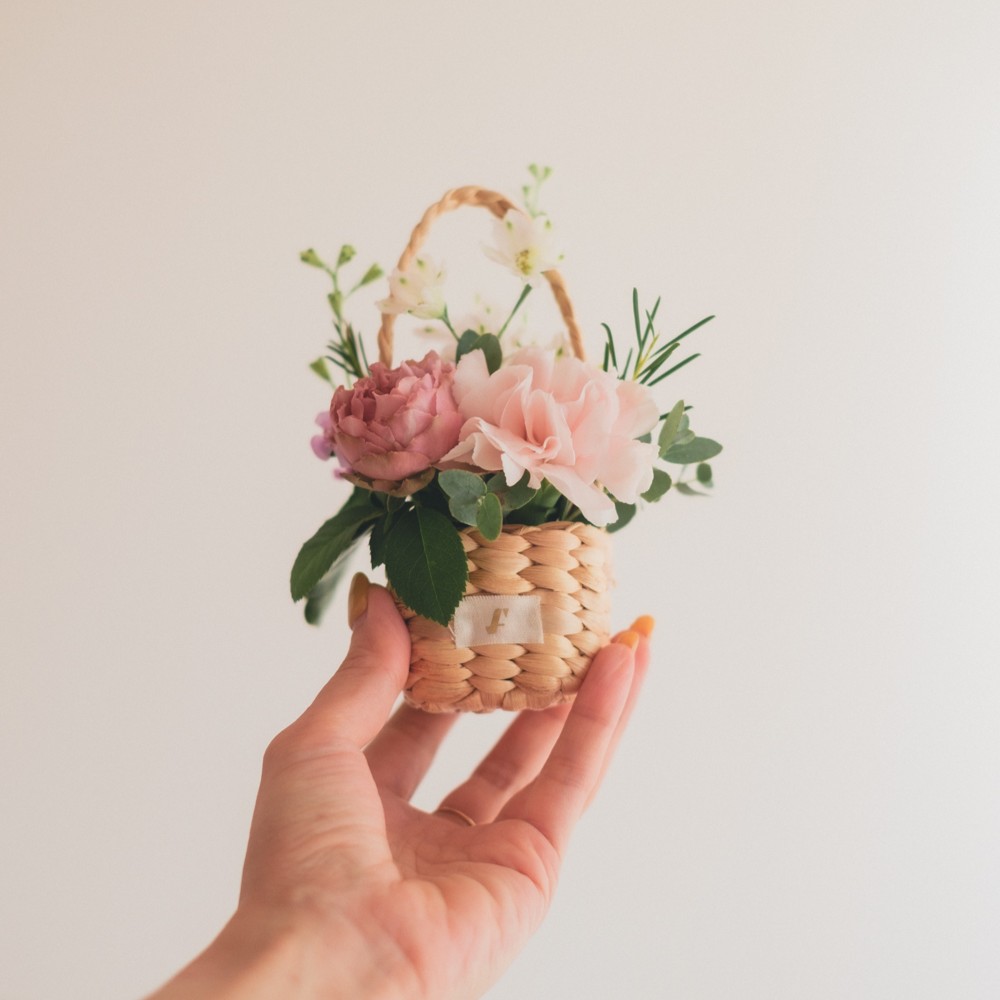 Flower BAG No.3 ／スクエアカゴバッグ　ピンクガーデン 生花