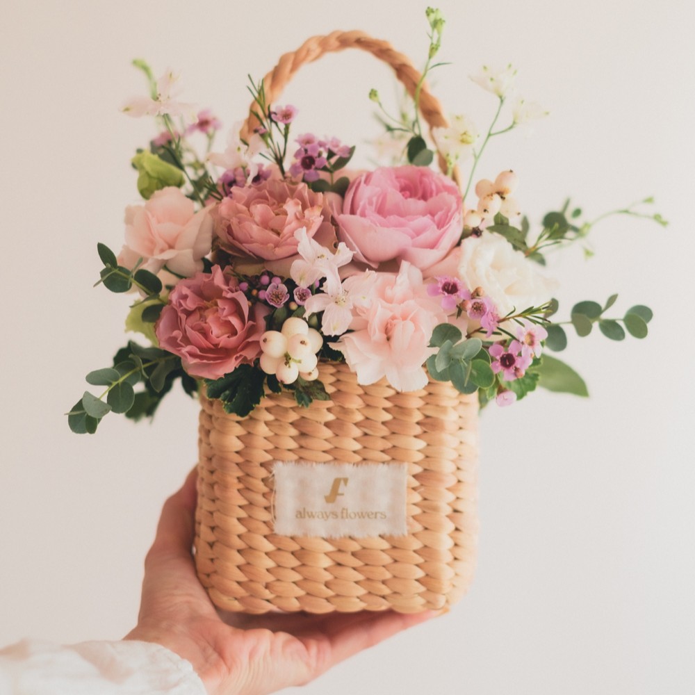 Flower BAG No.3 ／スクエアカゴバッグ　ピンクガーデン 生花