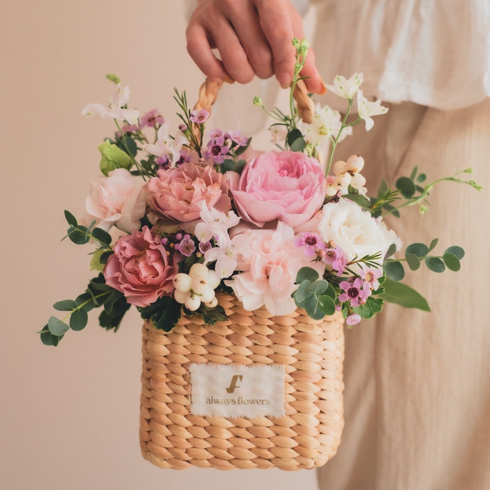 Flower BAG No.3 ／スクエアカゴバッグ　ピンクガーデン 生花