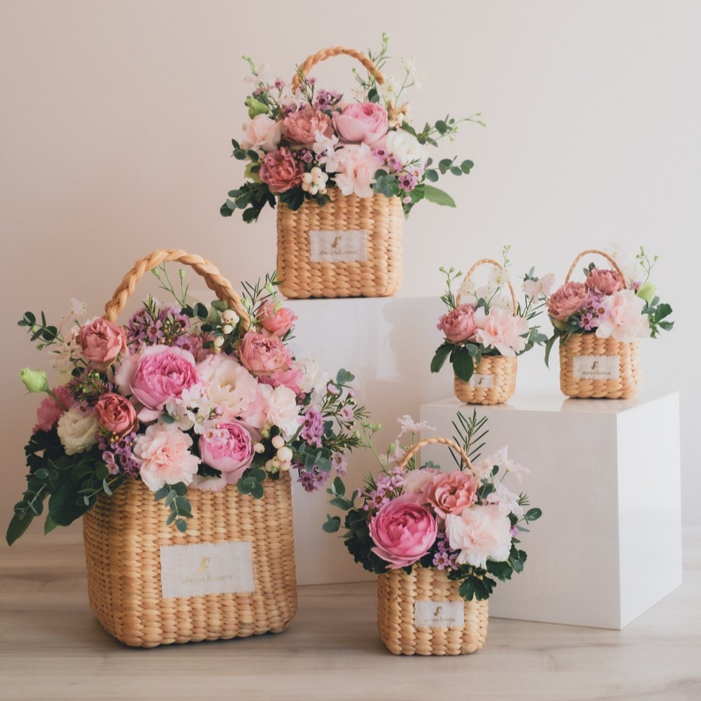 Flower BAG No.3 ／スクエアカゴバッグ　ピンクガーデン 生花