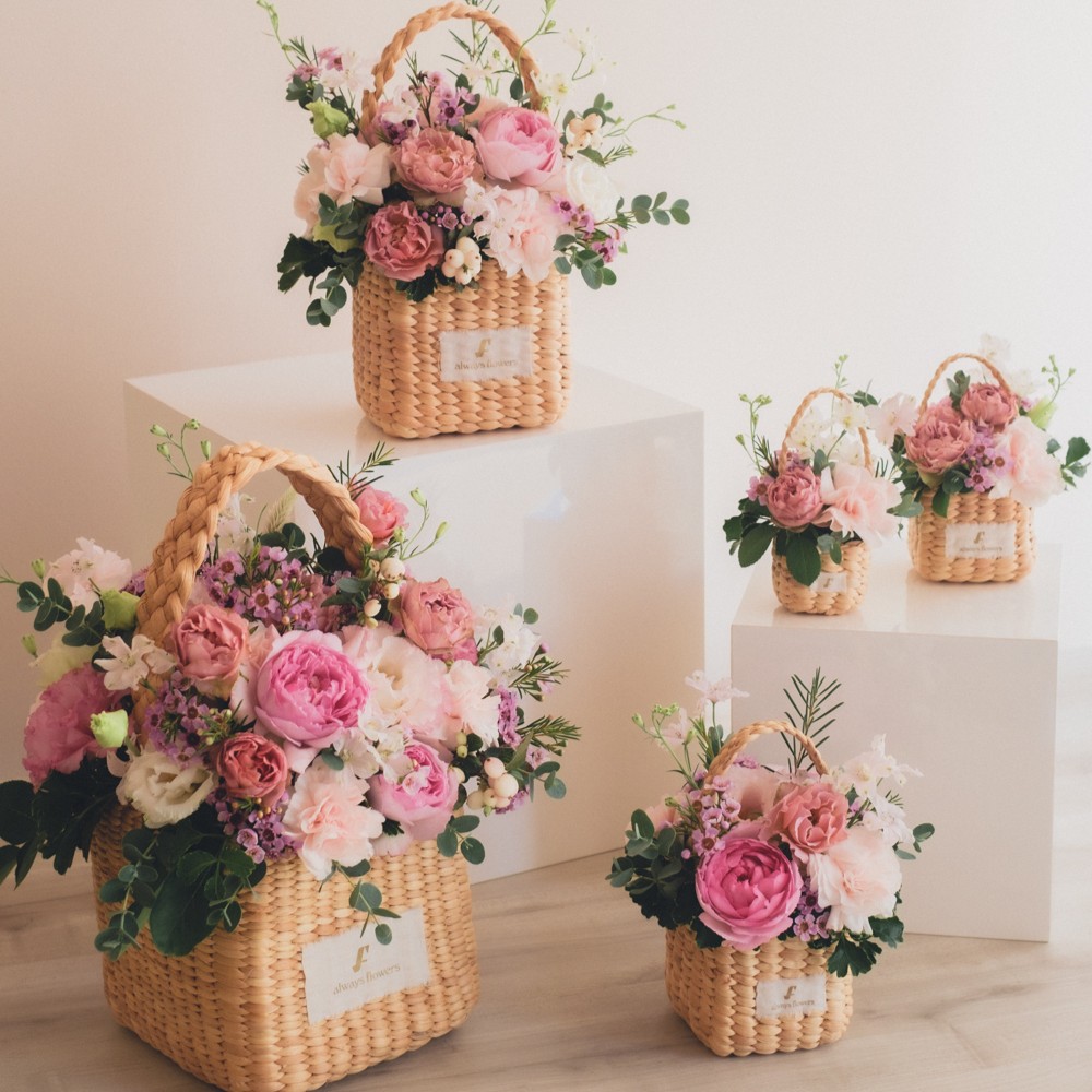 Flower BAG No.3 ／スクエアカゴバッグ　ピンクガーデン 生花