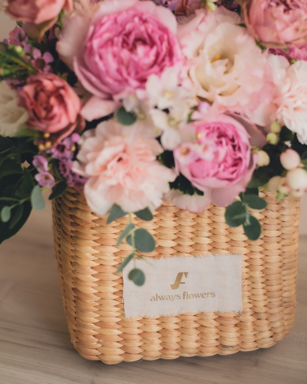 Flower BAG No.3 ／スクエアカゴバッグ　ピンクガーデン 生花