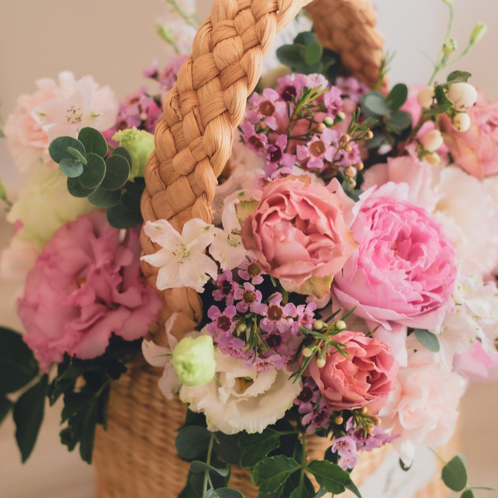 Flower BAG No.3 ／スクエアカゴバッグ　ピンクガーデン 生花