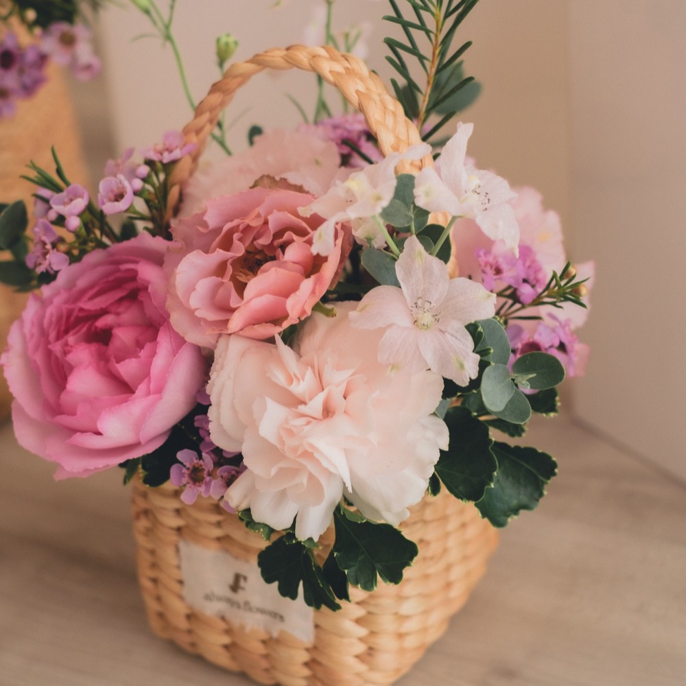 Flower BAG No.3 ／スクエアカゴバッグ　ピンクガーデン 生花